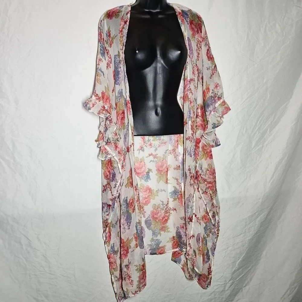 y2k pink tag betsey johnson cottage core fairy floral sheer cardigan